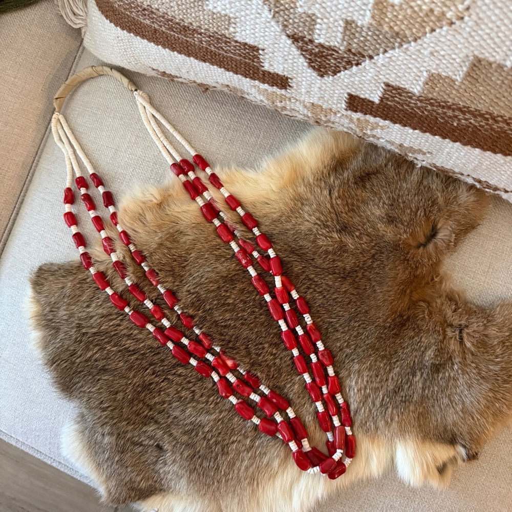 Navajo Coral & Heishi Beaded Native American Necklace